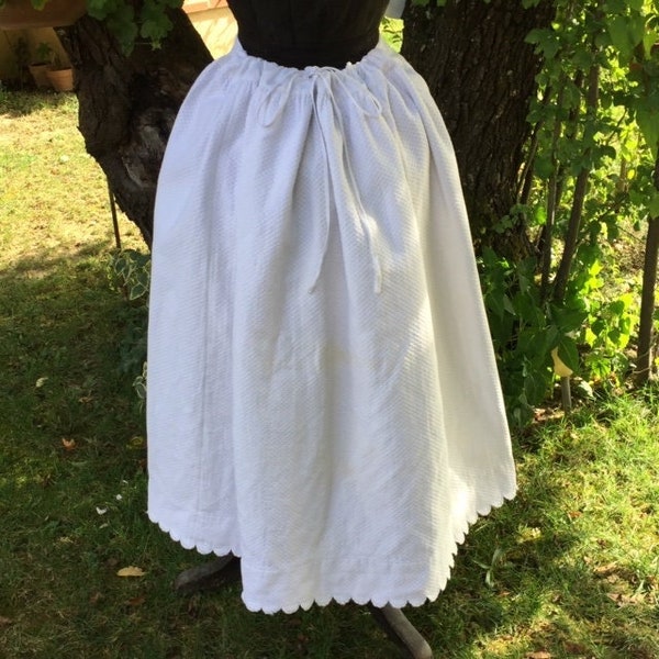 Old Vtg French PROVENCE Country Farm White MARCELLA PETTICOAT Monogram J B Waist Draw String 1880's Magnolia Lagenlook Addicts フランス製スカート