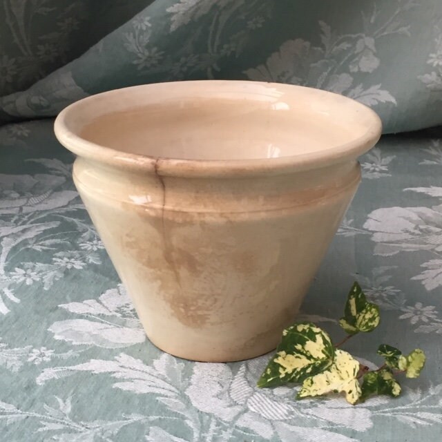 Grande Antiquité Primitive Français Creil Conique Chunky Jam Jelly Pot Creamware Shabby Chic Country