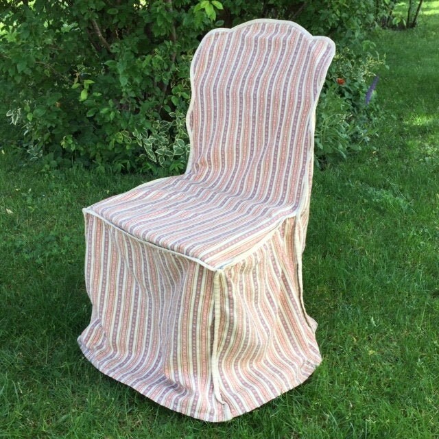 Charming ANTiQUE Vintage French VERAnDA Garden CHAIR SLIP COVER Red/Cream Striped TiCKING Belle EPoQUE 1900's Interior DESiGN Spring Redoing