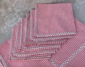 Unused Vintage French 1960s Brigitte BARDOT Era PiNK ViCHY TABLECLOTH + 6 Matching Towels Hand-sewn Home-made Nappe + 6 Serviettes SiXTIES