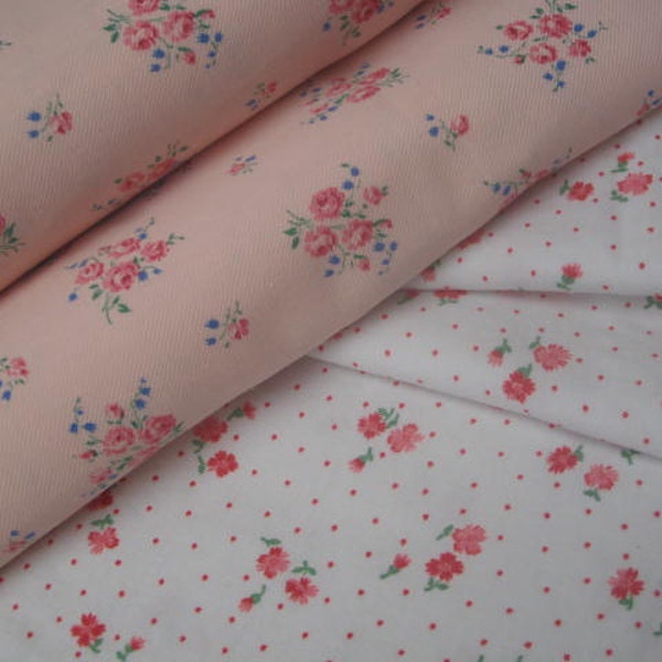 Tissu de coton brossé « PILOU / Finette » français de 5 yards pour QUILTING / ROBE de poupée des années 30-40 Doux au toucher et tissage à petite échelle motif Rose