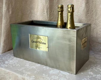 17.25"L/44cmL Impressive CANARD-DUCHÊNE Champagne Vtg French Rectangular Bucket Brushed Metal Wine Cooler Festive PARTiES/Restaurant BARwARE
