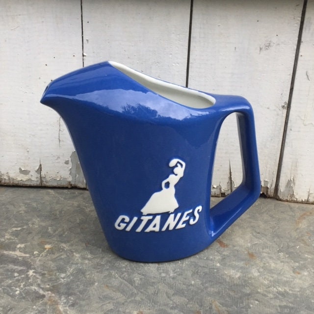 Belle Français Pichet d'eau Aperitive Adv Gitanes Gipsy Blue Ceramic Home Decor Design Collection Pi