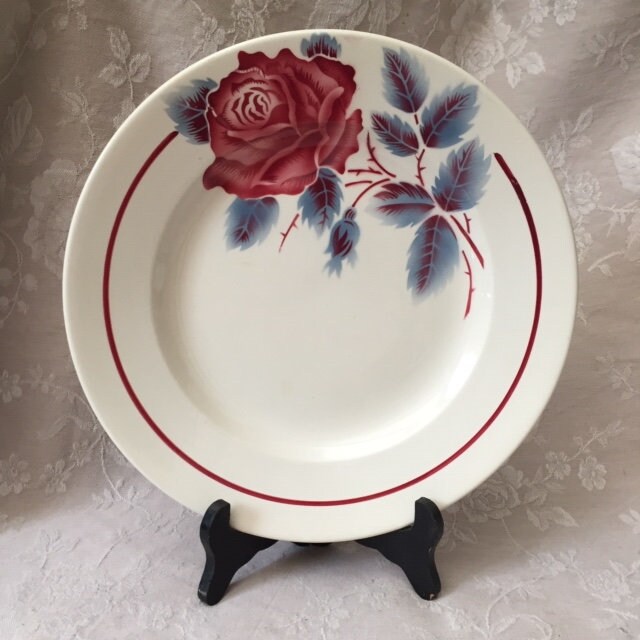 Lge 10.75 D Old Vtg Français Sarreguemines Lucette Assiette de Service Plateau Rose Rose Décor 1940 