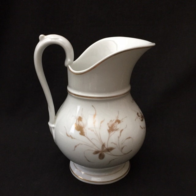Divine Elegant Paris Porcelaine Chine Pitcher Fine Gilt Roses/White Wash Jug ?? Français Faïence 19E