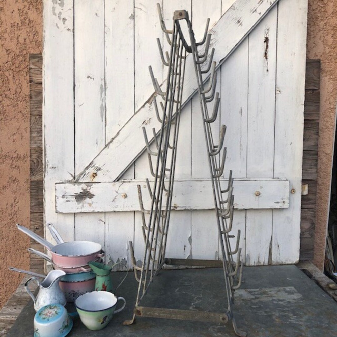 Pyramidal Fish Drying Rack Rarest Antique Vtg French Winemaker's BOTTLE DRYING RACK Galvanized ...
