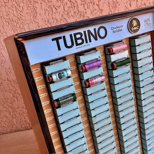 Rare Mid Century TUBINO HABERDASHERY Piece of FURNiTURE no Thread Reels Advertising Storage/Display Blonde Oak Wood Meuble de Mercerie Chêne