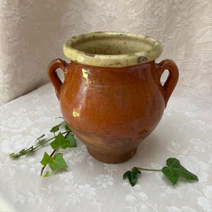 Very SPECiAL 7.50"H Timeworn Old Vtg French CONFiT POT CoUNTRYFARM Jar Pottery Caramel / Yellow Glaze by Local Potter ONE of a KIND 19cm