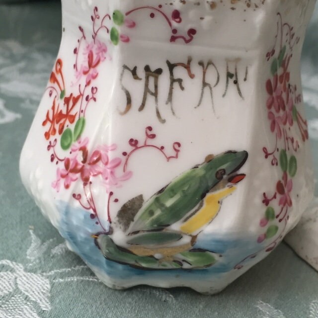 Superbe Antique Français 19Ème Porcelaine Canister Safran | Safran Rare Delicious Green Frog Decor G