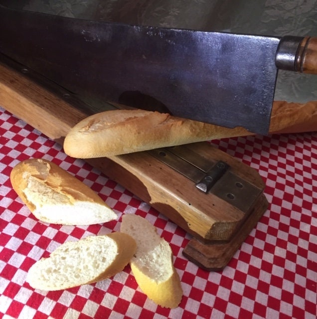 Lge Antique Français Baguette Slicer Cutter Solid Blade Pain Brioche Boulangerie Countryfarm Cuisine