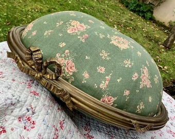Rare POLONAiSE BRONZE CANOPY Ciel de Lit RoMANTIC Vtg Antique French RoSE Bouquets  Floral Corona Ribbon CHATEAU CHiC Boudoir Wedding Gift
