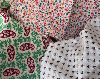 Lots créatifs Mid-Century TISSUS DE COTON français non utilisés Motifs floraux imprimés non utilisés Projets de COUTURE QUILTING Collection de poupées TIssUS