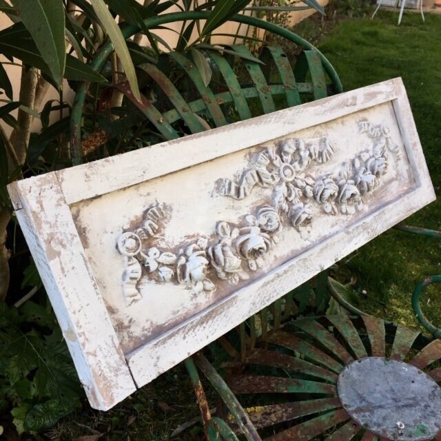 Opulent Français Timeworn Rose Garland Ruban Bow Plâtre Sampler Plaque Château Shabby Chic Vtg Home 