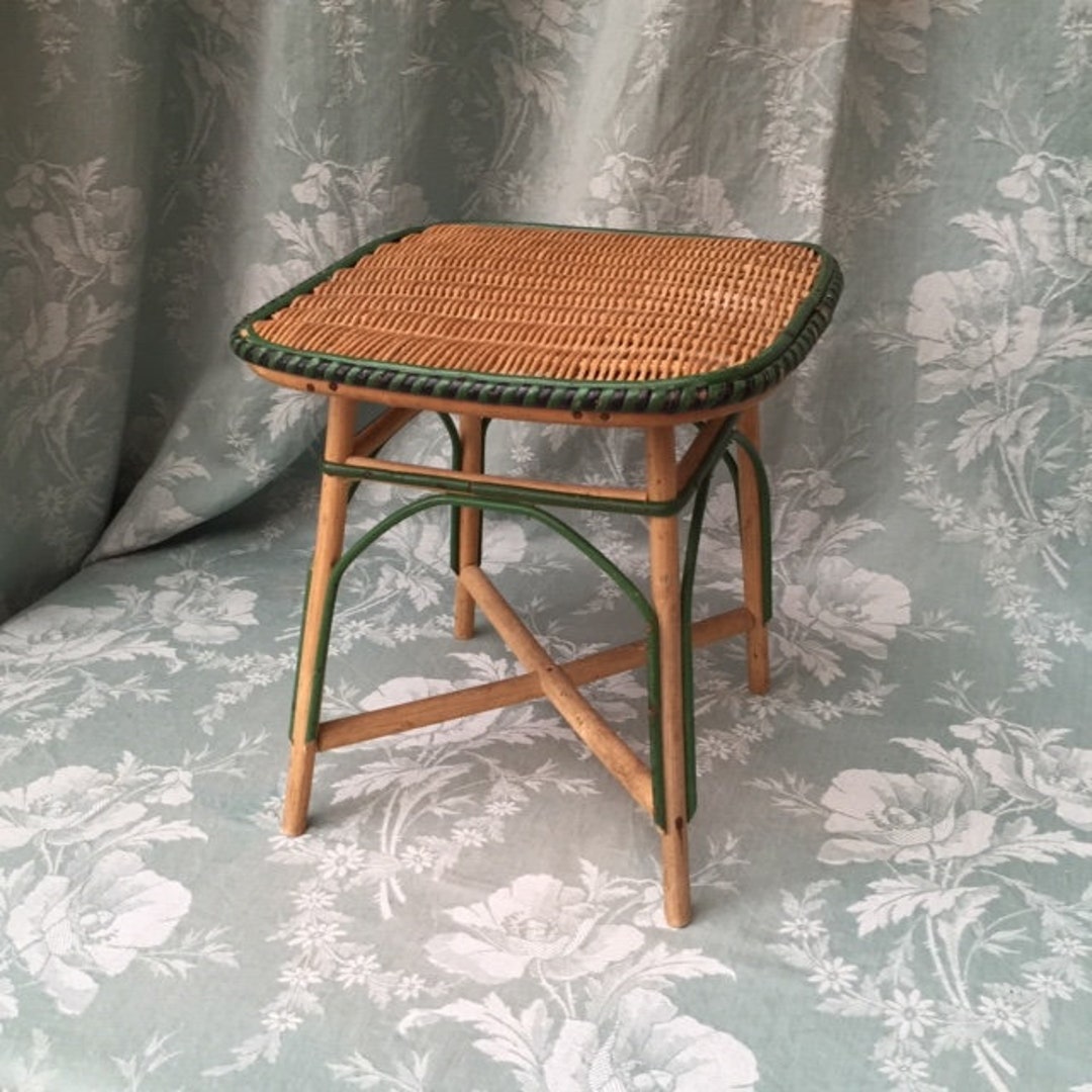 Lovely Old Vtg French DOLL Wicker Ratan GARDEN TABLE Miniature Dollhouse Teddies Ca. 1950's