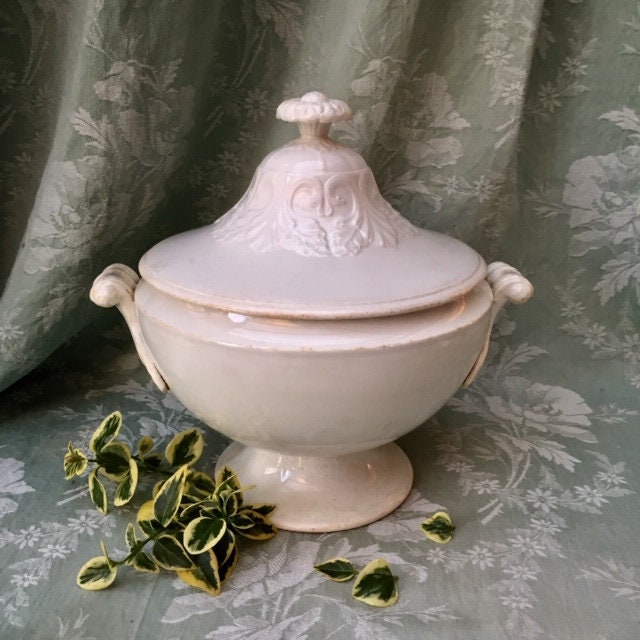 Vtg Années 1890 Français Shabbychic Creamware Soup Tureen Luneville Creamy Ceramic Patina Countryfar