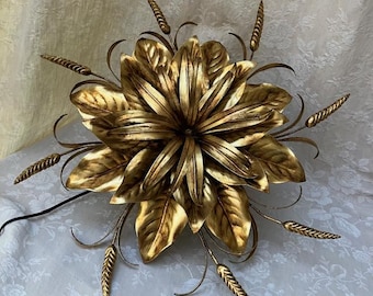 HoLLYWOOD REGENCY at its Best ! Vtg Chandelier or Sconce HANS KÖGL Unsigned Bright Gilt WhEAT Sheaf Leaves 1950s HoME DECoR Interior Design