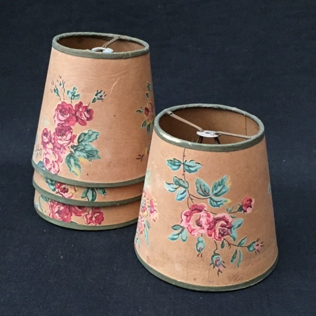 Magnifique Set 4 Antique Français Clip-On Hand-On Lampshades Bouquets de Roses Vers 1900 Château Bou