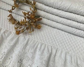 TiARA + Fab Lge 98.5"x86.5" Old French White MARCELLA Bedspread PROVENCE WEDDiNG Heirloom QUILT BOUTiS Piqué GoRGEOUS DECoR Coverlet BASTiDE