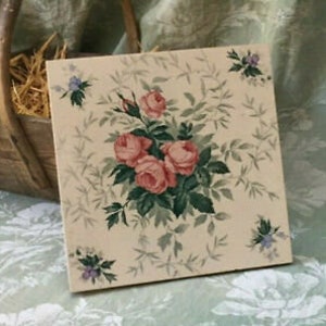 Rare Antique Vtg French TILE CREIL MONTEREAU Pink RoSES and Forget-me-not 8.00" Under Plate Art Pottery Collection CHiC Renovation Projects