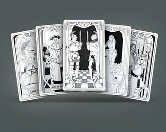 Royal Court Tarot 78+2 Extra Cards Deck with Guidebook Victoria Regina Steam Punk True Black and White Occult Antique Vintage