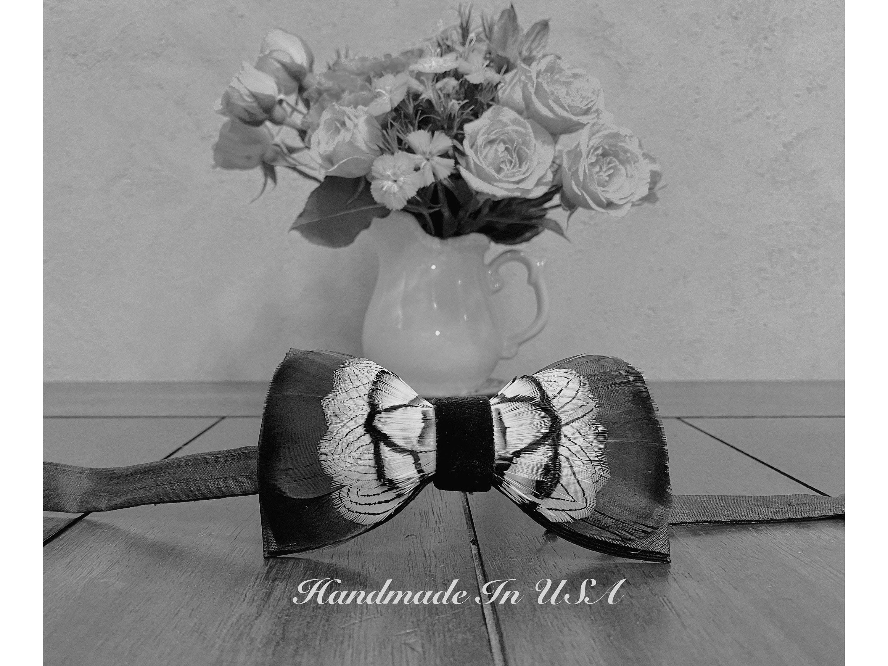 Black and White Feathered Mens Bow Tie on Black Bow Tie 100 Etsy