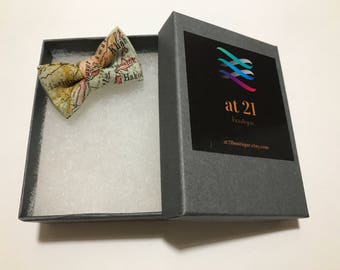 Map Bow Tie Lapel Pin: Handmade Cotton Boutonniere