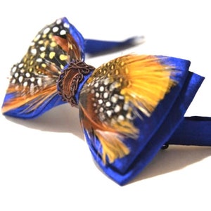 Mens Bow Tie Children Royal Blue Bow Tie Genuine Feathered Bowtie Wedding BowTie Bow Tie for Men Gift for Men Dad and Son Bowtie Silk BowTie
