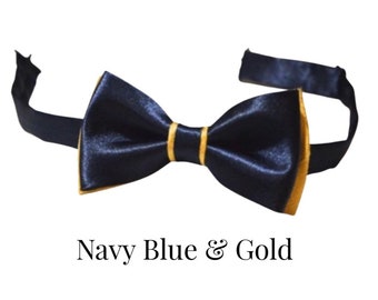 Mens Bow Tie Navy Blue and Gold Bow Tie Wedding Bow Tie Satin and Silk Bow Tie Gift for Men Gift for Dad Groom Set of Bow Ties available