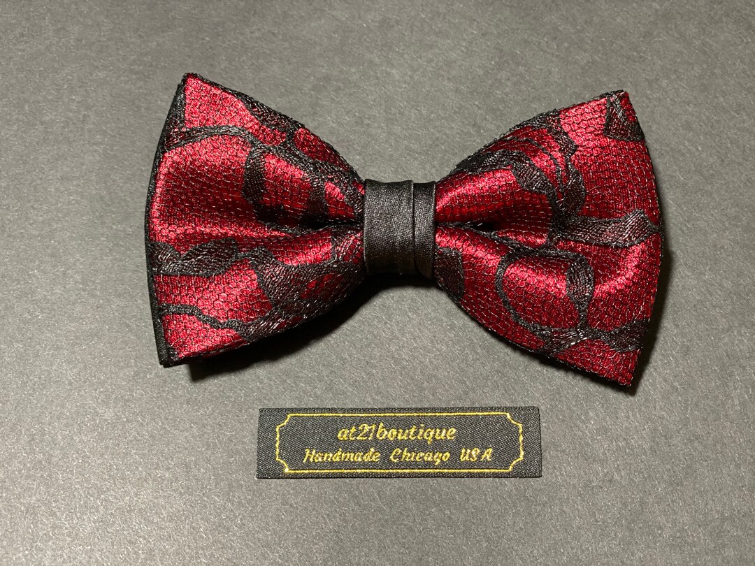 Mens Red and Black Lace Bow Tie Blue Bow Tie Wedding Bow Tie Lace