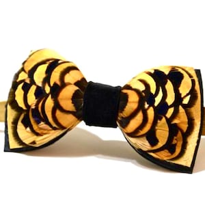 Gold and Black Mens Bow Tie Luxury Bow Tie Genuine Feathered Bow tie Wedding Bow Tie BowTie for kids Feather Bow Tie Proms Party Silk BowTie