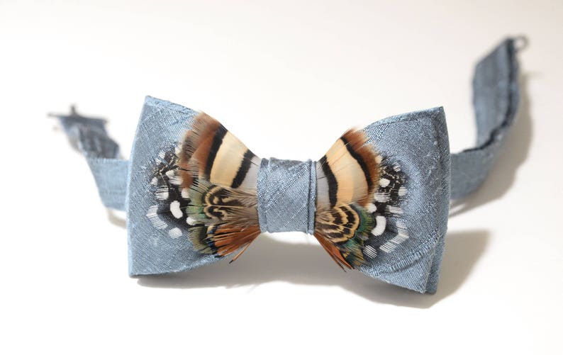 Mens Bow Tie Light Blue Bow Tie Genuine Feathered Bow Tie Etsy