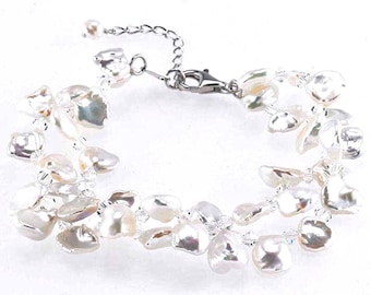 Freshwater Pearls Bead Bracelet Sterling Silver Adjustable Bracelet Jewelry Pearl Bracelet for Women Wonderful Pearl and Swarovski Bracelet