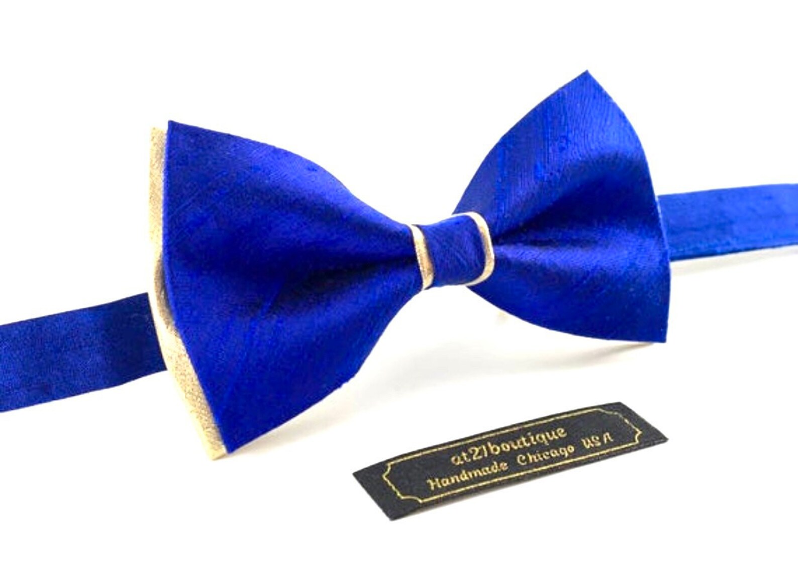 Royal Blue and Gold Bow Tie Wedding Bow Tie Silk and Satin Tie Etsy