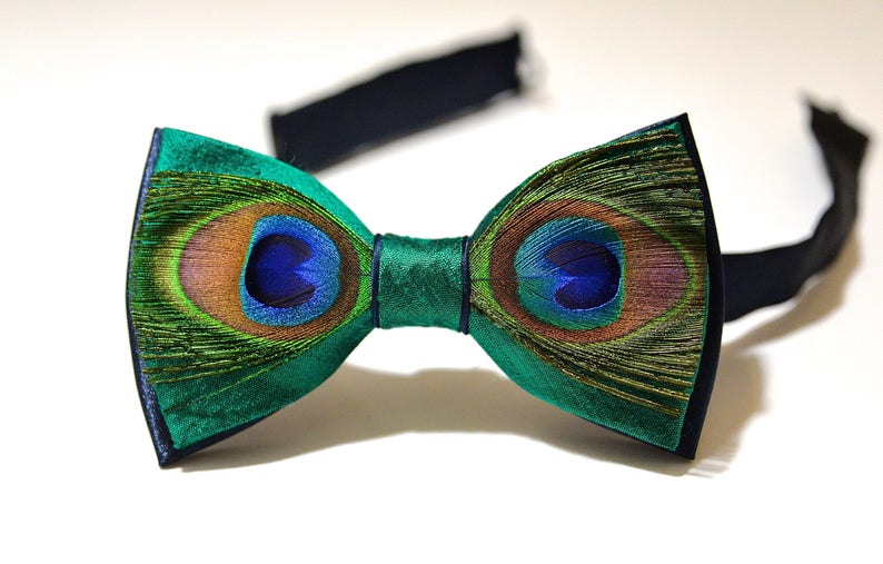 Mens Bow Tie Genuine Feather Green Bow Tie Peacock Bowtie Etsy