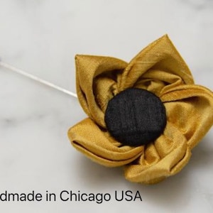 Gold Silk Flower Lapel Pin: Handmade Bow Tie Boutonniere