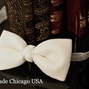 Handmade White Velvet Bow Tie: Wedding, Men, Children