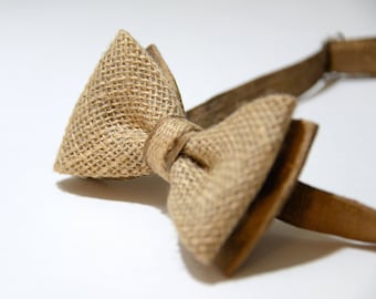Handmade Burlap Bow Tie: Rustic Wedding Groomsman Bowtie