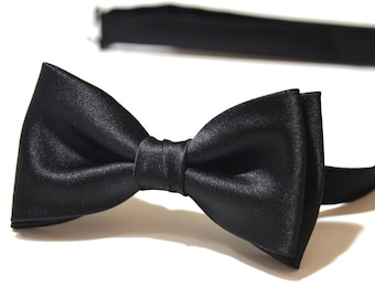 Black Satin Bow Tie, Handmade Wedding Bowtie USA MADE