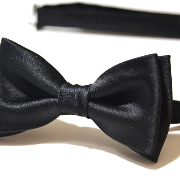 Black Mens Bow Tie Bow Tie Wedding Bow Tie Satin Bow Tie Bow Tie for Men Gift for Men Gift for boyfriend Gift Tie Bow Tie for Dad Wedding