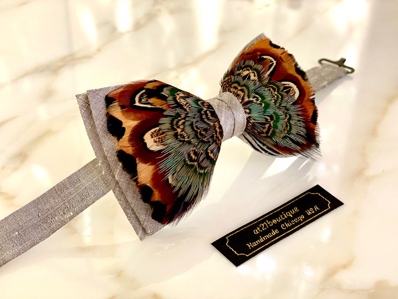 Mens Bow Tie Gray Bow Tie Genuine Feather Bow Tie Wedding Bow Etsy