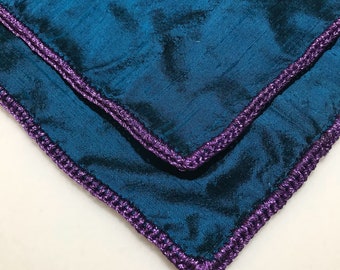 Silk Teal Pocket Square with lavender-purple thread Wedding accessories Available in different colors Purple, Black, Navy Blue, Red, Orange