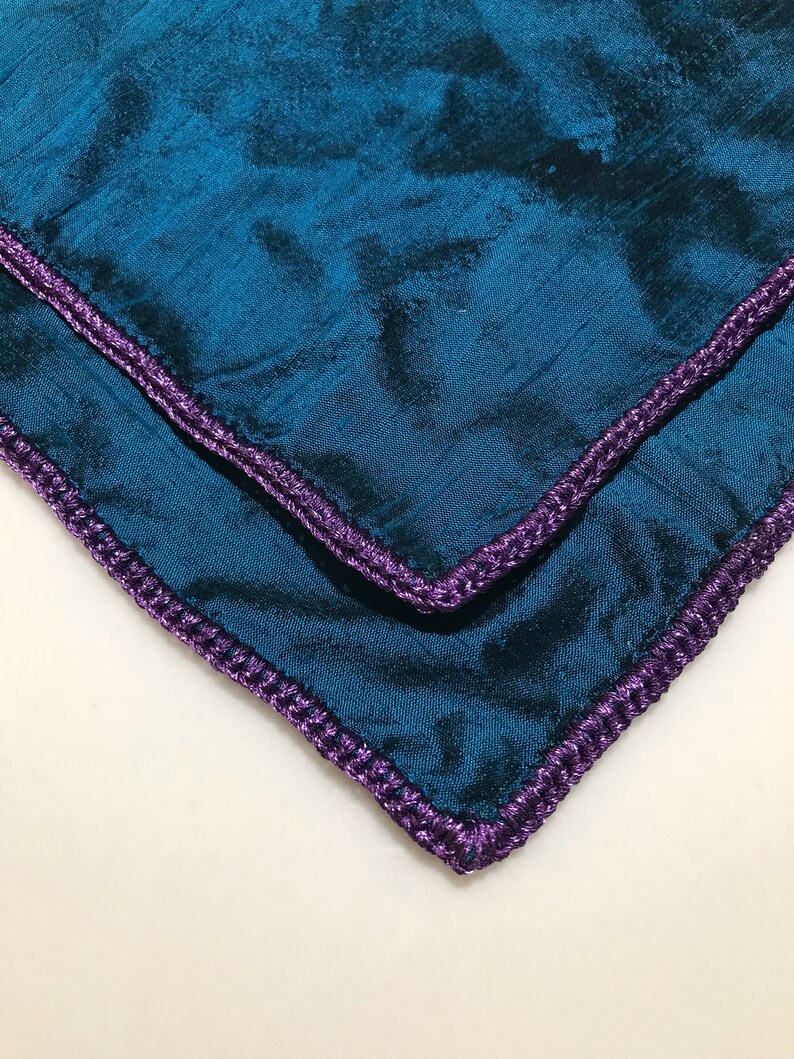 Silk Teal Pocket Square with lavender-purple thread Wedding accessories Available in different colors Purple, Black, Navy Blue, Red, Orange image 1