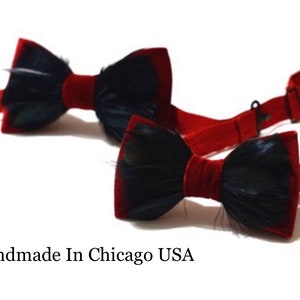 Red Velvet BowTie Mens Bow Tie Children Wedding BowTie Bow Tie for Men Genuine Feather BowTie Red Velvet BowTie Feathered Bowtie Kids Bowtie