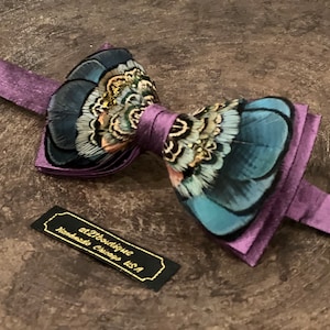 Mens Feathered BowTie Children Purple BowTie Wedding Bow Tie BowTie for Men Gift Genuine Feather BowTie Gift for Father groom outfit gift