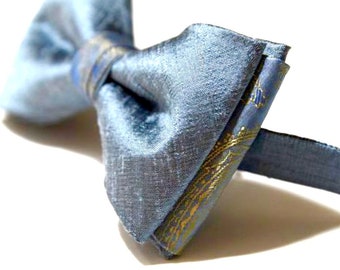 Mens Bow Tie Dusty Blue Bow Tie Wedding Children Bow Tie Bow Tie for Men Gift for Grandson Gift for Dad Gift Kids Silk Bow Tie Bowtie Wedd