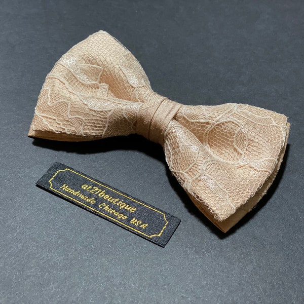 Mens Peach Tea and Peach Lace Bow Tie. Bow Tie Wedding Bow Tie Lace BowTie for Men Gift Gift for Husband Satin Bow lace Groomsman