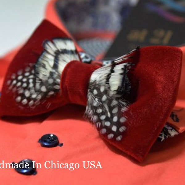 Velvet Mens Bow Tie Children Red Velvet BowTie Wedding BowTie Bow Tie for Men Genuine Feather BowTie Red Velvet BowTie Feathered Bowtie Kids