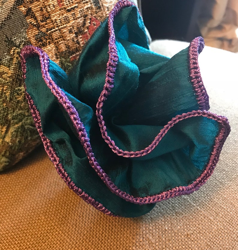 Silk Teal Pocket Square with lavender-purple thread Wedding accessories Available in different colors Purple, Black, Navy Blue, Red, Orange image 5