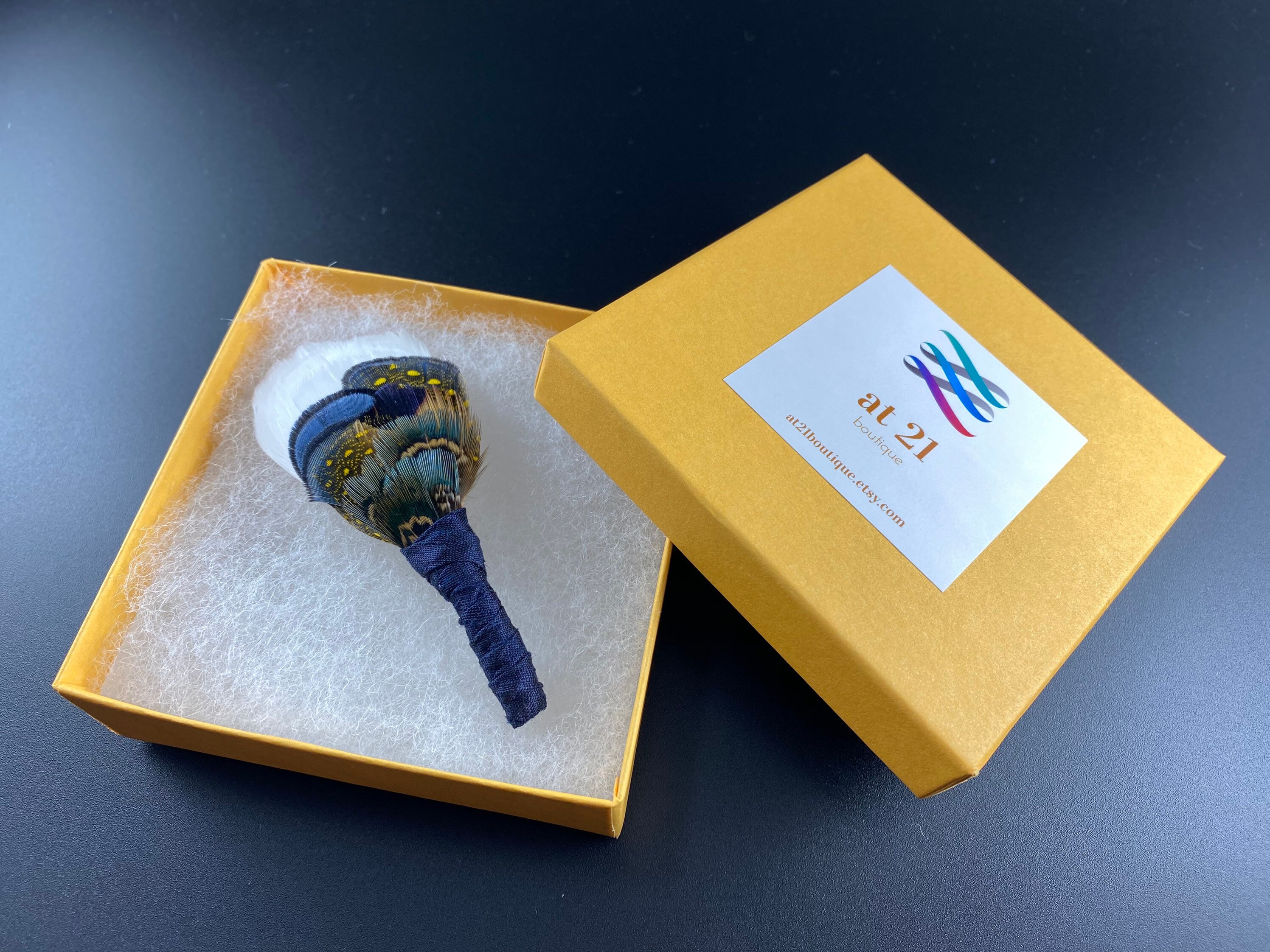 Navy Blue Feathered Lapel Pin Mens Accesories Wedding Set Etsy