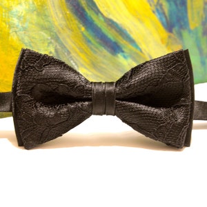 Mens Black and Black Bow Tie Bow Tie Black Wedding BowTie Lace Bow Tie for Men Gift for Dad Gift Black Satin BowTie BowTie Black Lace BowTie